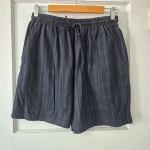Fresh Produce Cotton Grey Black Striped Drawstring Front Pockets Shorts Sz M